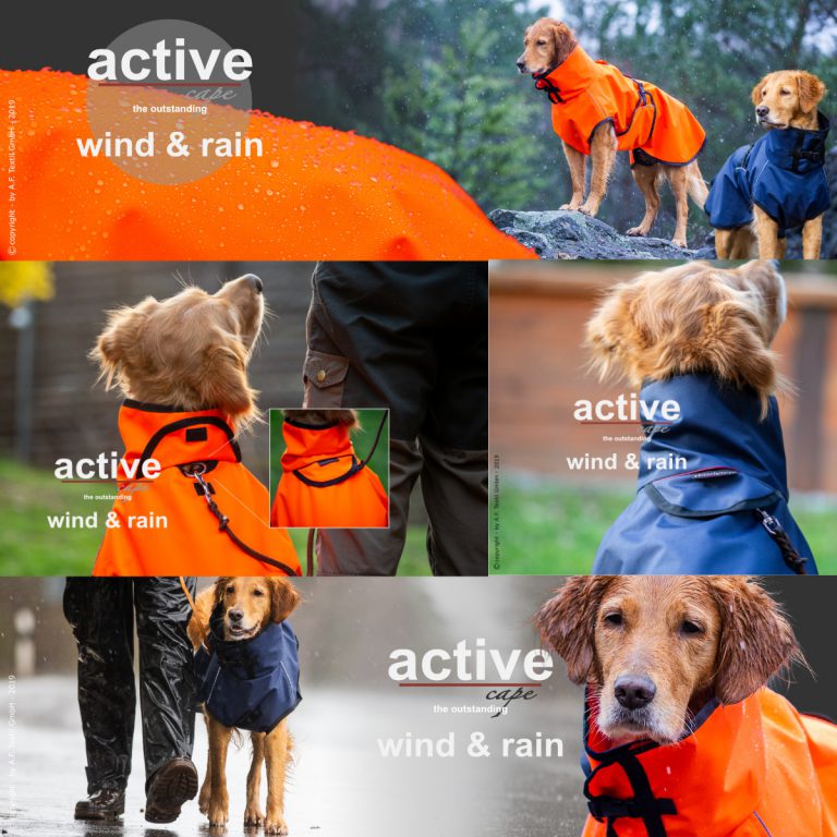 Actionfactory.de Hundemantel Regencape Wasserdicht Allwetter "Active Cape Wind & Rain" (10 Größen - 2 Farben)