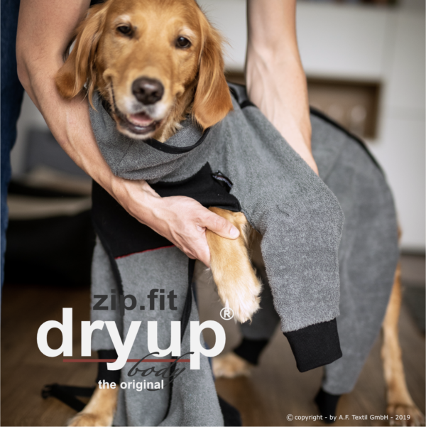 dryup® zip.fit® Body Cape Hundebademantel Trockencape Baumwollfrottee (Größe 30 cm - XXL)