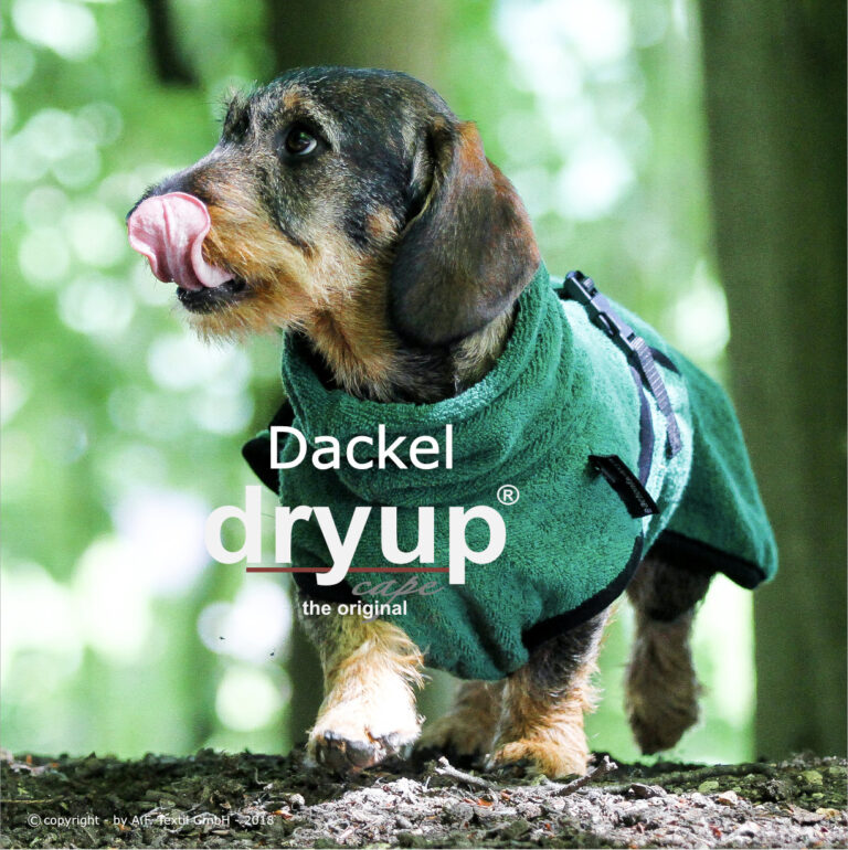 dryup Cape Hundebademantel speziell für Dackel Trockencape Baumwollfrottee 5 Größen - dunkelgrün (darkgreen)