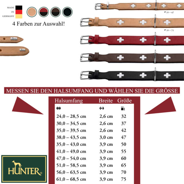 Hunter Swiss Halsband Hundehalsband Nappaleder Rot Schwarz Braun Natur Beige