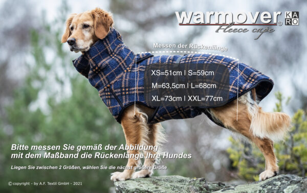 Actionfactory warmover KARO Cape Hundemantel Hundejacke Hunde Winter Weste Jacke Hund blue-ecru