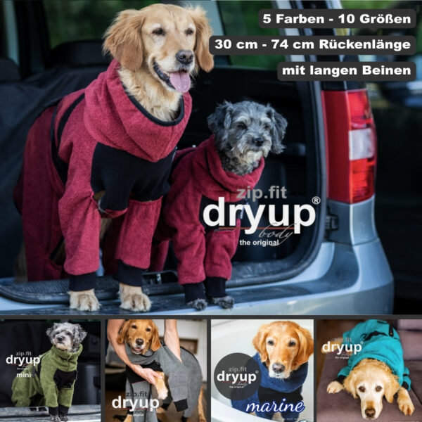 dryup® zip.fit® Body Cape Hundebademantel Trockencape Baumwollfrottee (Größe 30 cm - XXL)