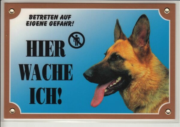 Warntafel "Hier wache ich" Hunde Warnschild 20x14 cm Außenbereich 25 Hunderassen